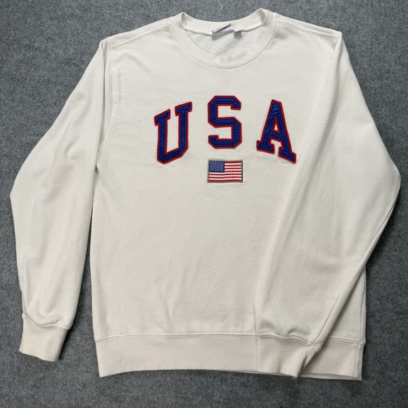 Mighty Fine Other - Mighty Fine USA Flag Applique Sweatshirt Men's L White Red Blue Crewneck